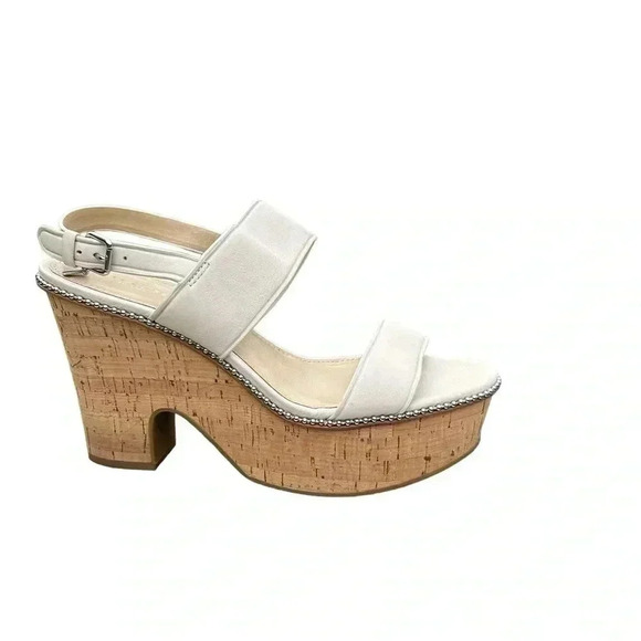 Coach Cork Heel Sandal Leather Platform Chalk Beige Quartz Sandals 9 - Picture 4 of 10